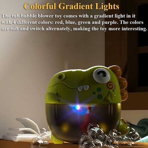 Dinosaur Bathtub Bubble Maker Toy, Dino Tub Bubble Blower Toy Electric Bubble Machine Bath Toy with Colorful Gradient Lights and Joyful Music, No Special Bubble Solution Needed | Shinymarch