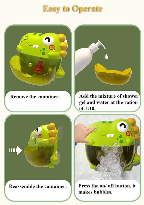 Dinosaur Bathtub Bubble Maker Toy, Dino Tub Bubble Blower Toy Electric Bubble Machine Bath Toy with Colorful Gradient Lights and Joyful Music, No Special Bubble Solution Needed | Shinymarch
