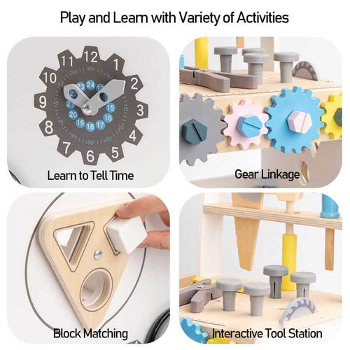 Wooden Baby Push Walker for Toddlers - Multifunctional Montessori Tool Bench Baby Walking Toy with Educational Activities, Ideal for Boys and Girls Aged 3 Years | Totlogics