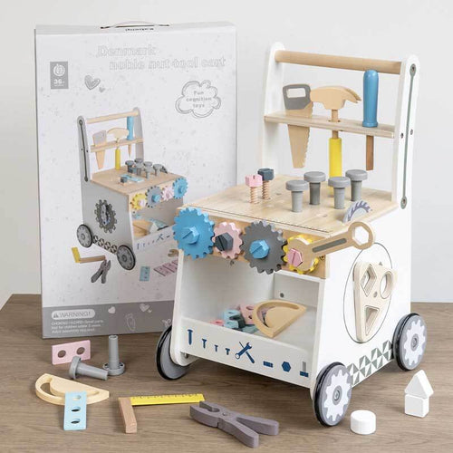 Wooden Baby Push Walker for Toddlers - Multifunctional Montessori Tool Bench Baby Walking Toy with Educational Activities, Ideal for Boys and Girls Aged 3 Years | Totlogics