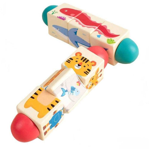 Wooden Rotating Puzzle Toys for Toddlers 1-3 (Set of 2) - Montessori Travel Toys for Airplane & Car Activities - Spinning Animal Matching Blocks - Sensory Fidget Gift for Boys Girls 12-24 Months | Shinymarch