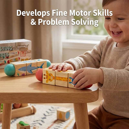 Wooden Rotating Puzzle Toys for Toddlers 1-3 (Set of 2) - Montessori Travel Toys for Airplane & Car Activities - Spinning Animal Matching Blocks - Sensory Fidget Gift for Boys Girls 12-24 Months | Shinymarch