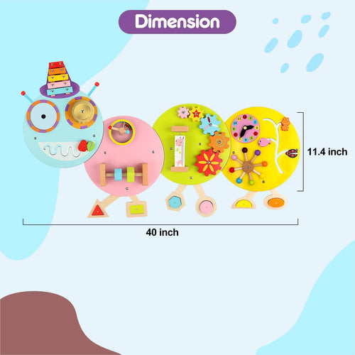 Caterpillar Activity Wall Busy Board for Kids:12 in 1 Sensory Wall Panel for Toddler,Wooden Montessori Educational Toys for Playroom Daycare Nursery Classroom | Shinymarch