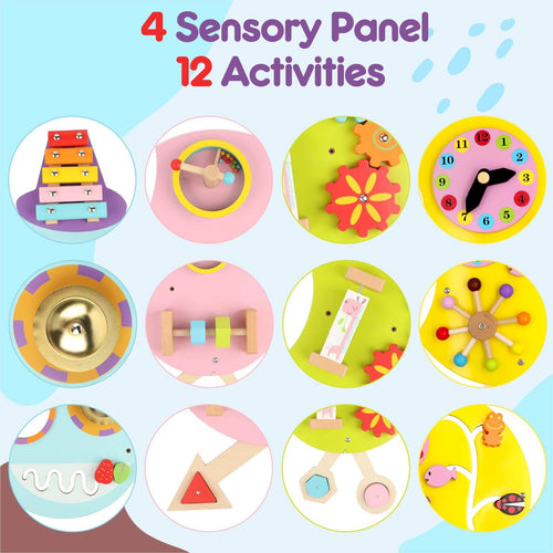 Caterpillar Activity Wall Busy Board for Kids:12 in 1 Sensory Wall Panel for Toddler,Wooden Montessori Educational Toys for Playroom Daycare Nursery Classroom | Shinymarch