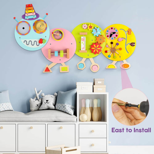 Caterpillar Activity Wall Busy Board for Kids:12 in 1 Sensory Wall Panel for Toddler,Wooden Montessori Educational Toys for Playroom Daycare Nursery Classroom | Shinymarch