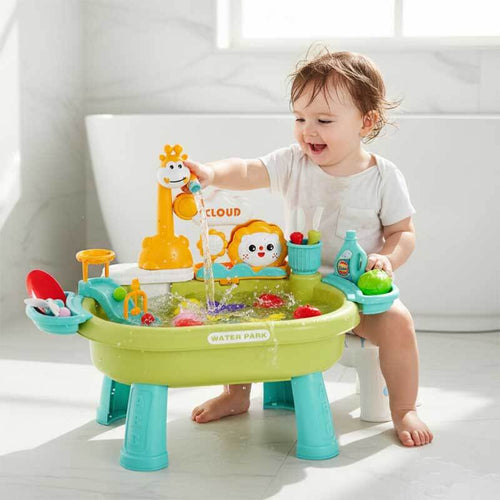 2026 New Kids Sand & Water Table Toys for Toddlers, Kids Water Park Play Kitchen Sink with Running Water,Giraffe Electric Faucet,Water Rolling Game,Detachable Legs Toddler Summer Toy for Boys Girls | Totlogics