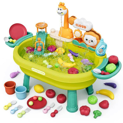 2026 New Kids Sand & Water Table Toys for Toddlers, Kids Water Park Play Kitchen Sink with Running Water,Giraffe Electric Faucet,Water Rolling Game,Detachable Legs Toddler Summer Toy for Boys Girls | Totlogics