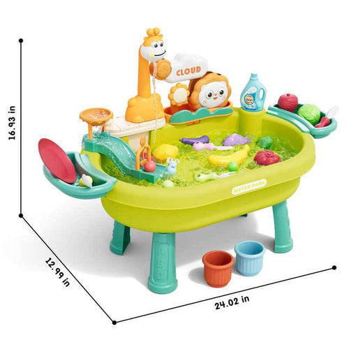 2026 New Kids Sand & Water Table Toys for Toddlers, Kids Water Park Play Kitchen Sink with Running Water,Giraffe Electric Faucet,Water Rolling Game,Detachable Legs Toddler Summer Toy for Boys Girls | Totlogics