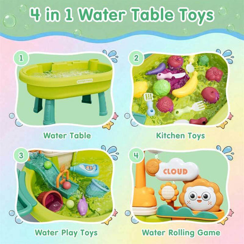 2026 New Kids Sand & Water Table Toys for Toddlers, Kids Water Park Play Kitchen Sink with Running Water,Giraffe Electric Faucet,Water Rolling Game,Detachable Legs Toddler Summer Toy for Boys Girls | Totlogics