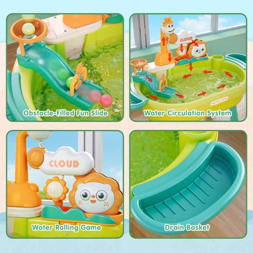 2026 New Kids Sand & Water Table Toys for Toddlers, Kids Water Park Play Kitchen Sink with Running Water,Giraffe Electric Faucet,Water Rolling Game,Detachable Legs Toddler Summer Toy for Boys Girls | Totlogics