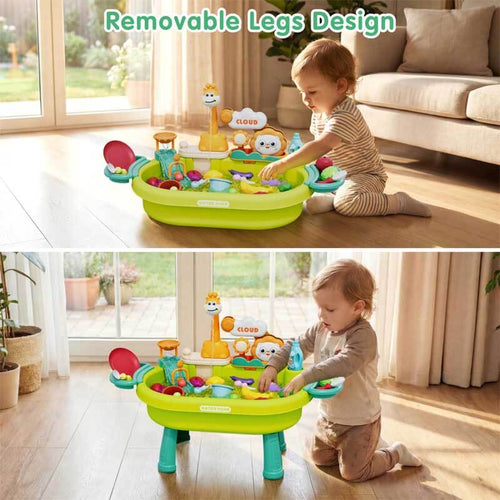 2026 New Kids Sand & Water Table Toys for Toddlers, Kids Water Park Play Kitchen Sink with Running Water,Giraffe Electric Faucet,Water Rolling Game,Detachable Legs Toddler Summer Toy for Boys Girls | Totlogics