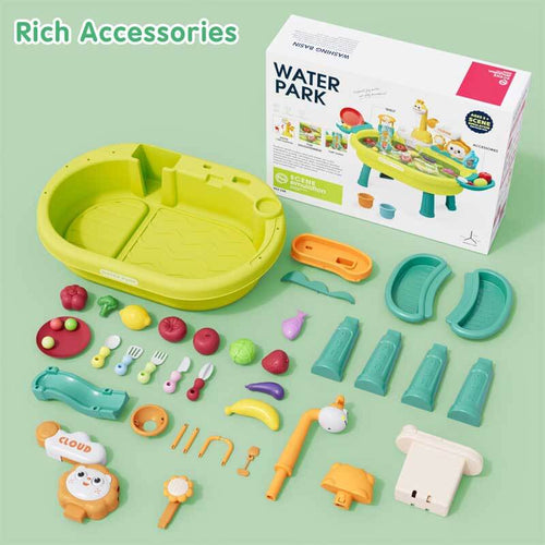 2026 New Kids Sand & Water Table Toys for Toddlers, Kids Water Park Play Kitchen Sink with Running Water,Giraffe Electric Faucet,Water Rolling Game,Detachable Legs Toddler Summer Toy for Boys Girls | Totlogics