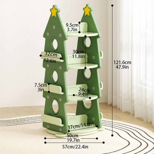 MerryTurn™ Christmas Book Stand, 4 Tier Rotating Bookshelf Tower, Small Lazy Susan Organizer, Creative Christmas Tree Corner Bookshelf, Freestanding Picture Book Storage Rack for Bendroom, Living Room, Office, Christmas, Birthday Gift | Totlogics