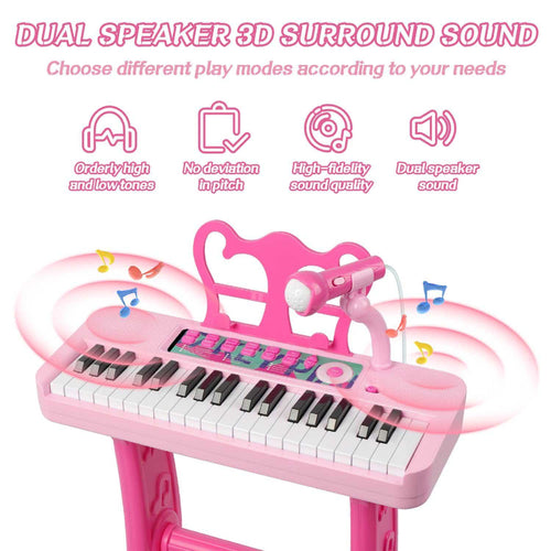 Melody Maker 37-Key Kids Keyboard with Microphone, Piano Toy for Kids, 37 Keys Piano Keyboard Toy with Stool and Microphone, Electronic Musical Instrument, Birthday Gift for Kids 3 4 5 6 7 8 Years Old Boys and Girls | Totlogics