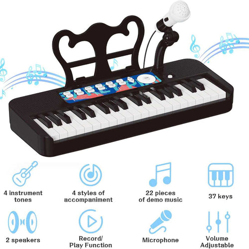 Melody Maker 37-Key Kids Keyboard with Microphone, Piano Toy for Kids, 37 Keys Piano Keyboard Toy with Stool and Microphone, Electronic Musical Instrument, Birthday Gift for Kids 3 4 5 6 7 8 Years Old Boys and Girls | Totlogics