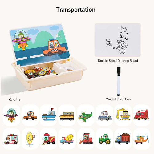 Magnetic Puzzle Drawing Board, magnetic puzzle toys for kids, educational magnetic drawing board, preschool learning toys ages 3-6, magnetic dress-up toy for girls, transportation puzzle for toddlers| Totlogics