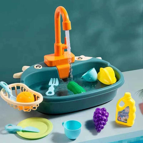 Play Kitchen Sink Toy with Running Water for Kids Toddler, Learning Dishwasher Set with Automatic Water Cycle System, Pretend Role Play Toys for Boys Girls | Shinymarch®