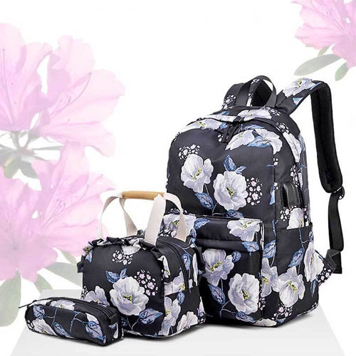 Floral Backpack Three-piece Set