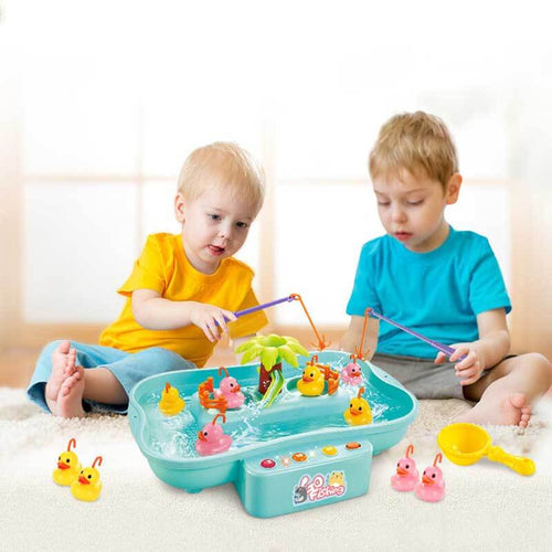 Fishing Game Toys with Slideway,Electronic Toy Fishing Set with 3 Ducks, 3 Little Fish, 2 Toy Fishing Nets, 2 Toy Fishing Poles,Learning Educational Toys with Music Story for Kids Toddlers | Shinymarch