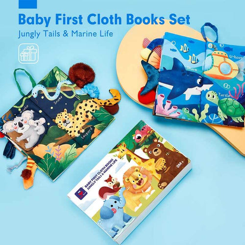 Baby Books 0-6 Months - 2PCS Baby Toys 6-12 Months+ Touch Feel Tummy Time Books, Baby Boy Gifts for Baby Shower,Christmas Stocking Stuffers,Learning Sensory Stroller Toys 0-3 4-6 Months Developmental | Shinymarch