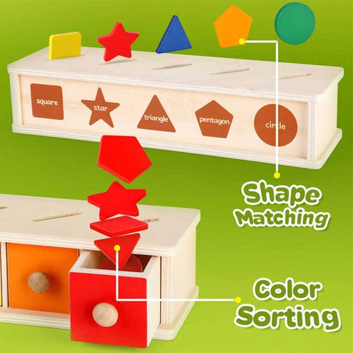 Color Shape Sorting Toy for Toddler 1-3 Year Old, Wooden Montessori Toy Shape Sorter Color Matching Box Game, Preschool Early Educational Learning Sensory Toy for Baby Boy Girl 1 2 3 Year Old | Shinymarch