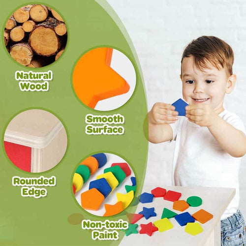 Color Shape Sorting Toy for Toddler 1-3 Year Old, Wooden Montessori Toy Shape Sorter Color Matching Box Game, Preschool Early Educational Learning Sensory Toy for Baby Boy Girl 1 2 3 Year Old | Shinymarch