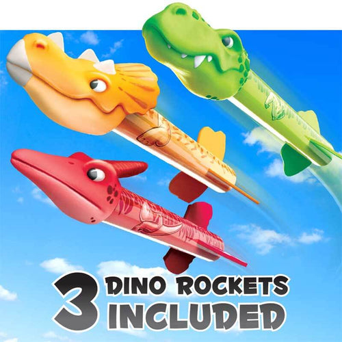 Dinosaur Rocket Launcher, Launch up to 100 ft. Birthday Gift, for Boys & Girls Age 3 4 5 6 7 Years Old - Outdoor Toys, Family Fun, Dinosaur Toy | Shinymarch