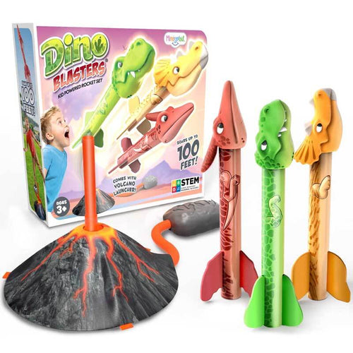 Dinosaur Rocket Launcher, Launch up to 100 ft. Birthday Gift, for Boys & Girls Age 3 4 5 6 7 Years Old - Outdoor Toys, Family Fun, Dinosaur Toy | Shinymarch