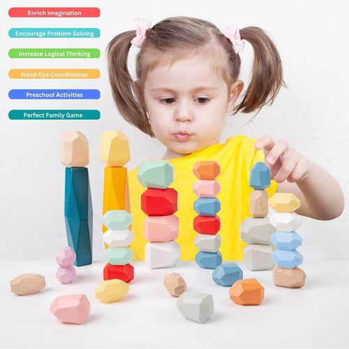 Wooden Stacking Rocks, Preschool Balancing Stones for Kids 1-6 | Shinymarch