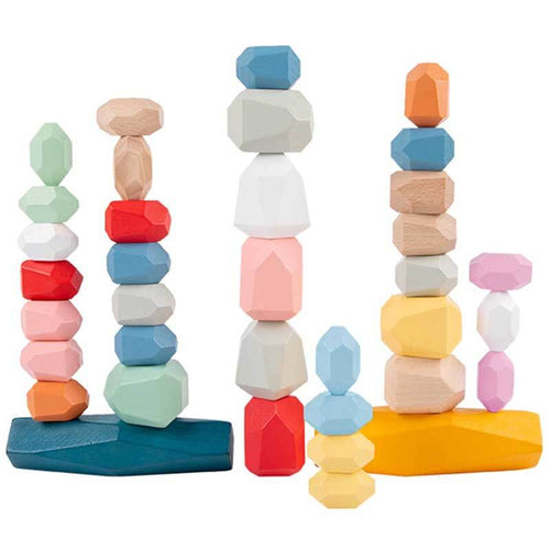 Wooden Stacking Rocks, Preschool Balancing Stones for Kids 1-6 | Shinymarch