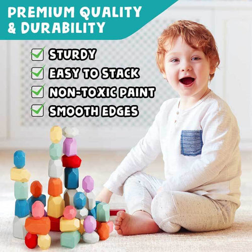 Wooden Stacking Rocks, Preschool Balancing Stones for Kids 1-6 | Shinymarch