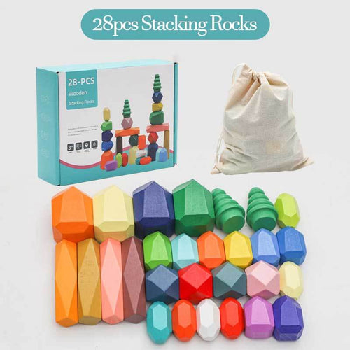 Wooden Stacking Rocks, Preschool Balancing Stones for Kids 1-6 | Shinymarch