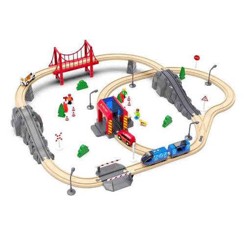 Shinymarch® Wooden Train Set, Wooden Train Set with Battery Operated Train & Wooden Tracks -fits Thomas, fits Brio, fits Chuggington, fits Melissa and Other Major Brands- Kids Toys for 3+ Years Old Boys & Girls | Shinymarch