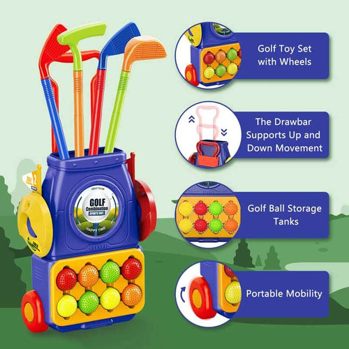 Toddler Golf Set,Kids Golf Cart Toys Sets with 10 Balls and 1 Mat,Outdoor Golf Cart for Boys and Girls Aged 3-5 Years Old,Birthday Gift Toys for Ages 1-3 | Shinymarch